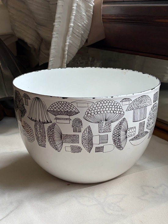 Arabia Other - Finel Arabia Finland Enamel Bowl Kaj Franck Mod Mushrooms Tatti Serving Bowl 60s